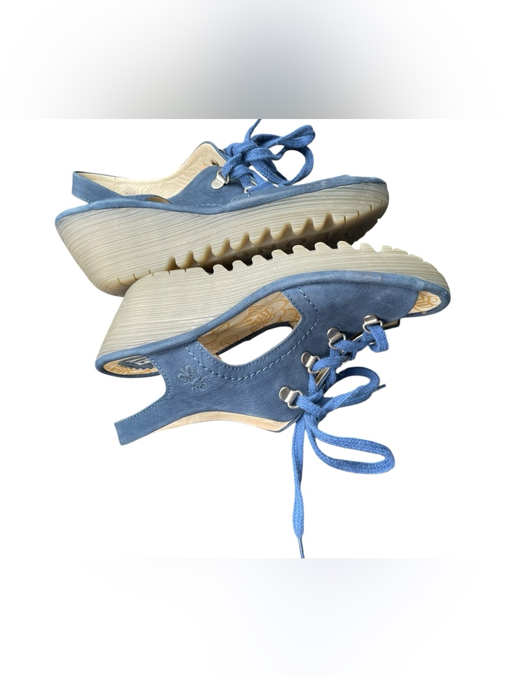Fly London Ylva blue lace-up wedge slingback sandals in size 39 - Picture 3 of 11